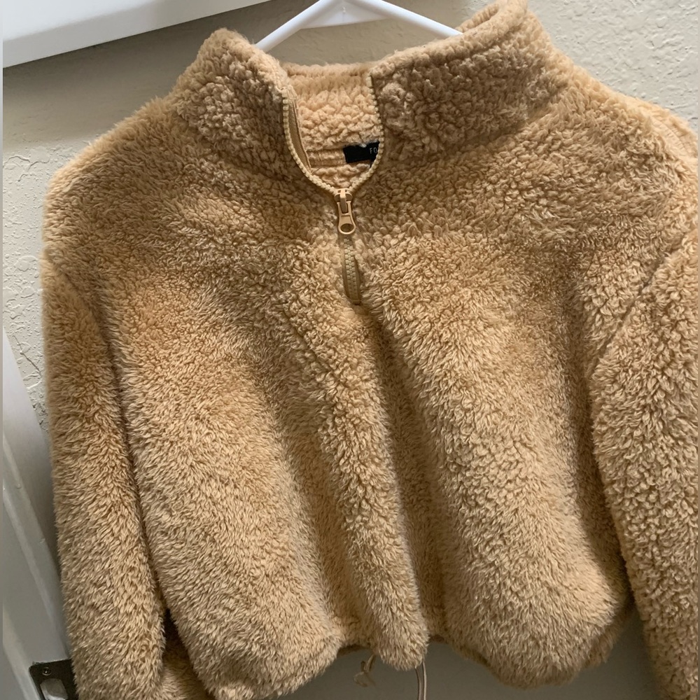 Forever 21 Cropped Teddy Bear Quarter Zip Sweatshirt